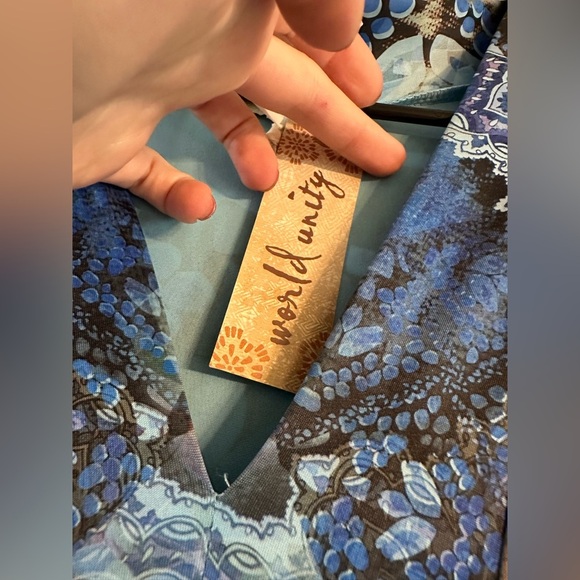 2/$15 NWT WORLD UNITY Blue and Black Patterned Dress - Picture 5 of 8